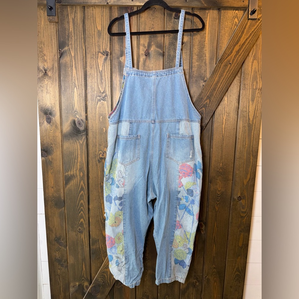 Unbranded Floral Denim Dungarees Overalls Jumpsuit - Picture 2 of 4